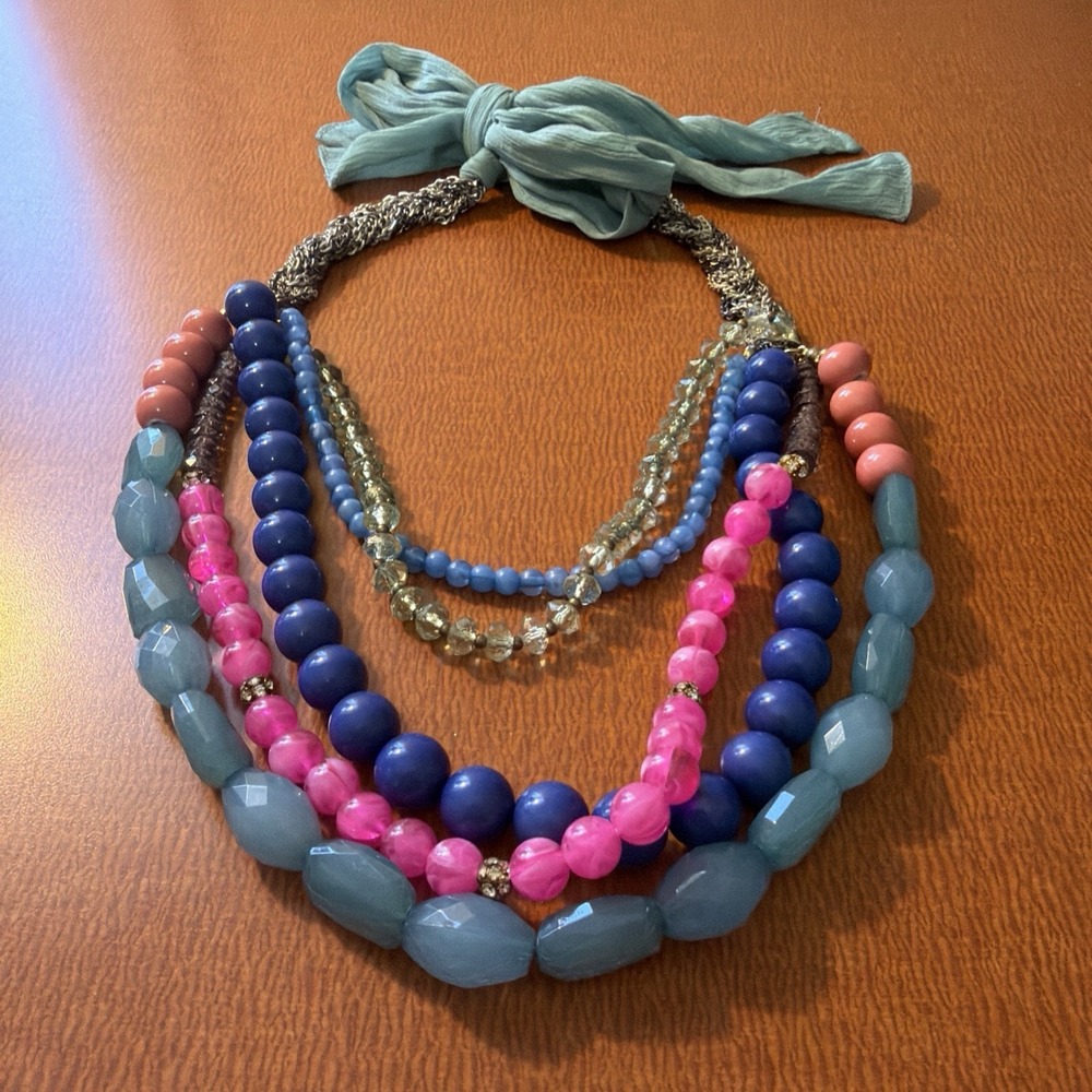 Chunky‎ Colorful Multi Strand Statement Necklace With Bow Closure